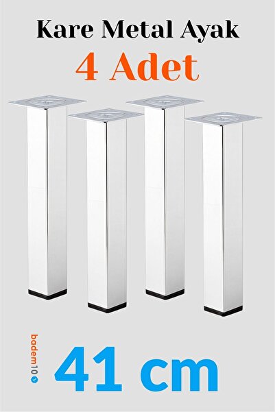 Badem10 Kare 4 ADET Tablalı 41 cm Krom Gümüş 6 cm Çap Metal Sehpa Masa Ayağı ...
