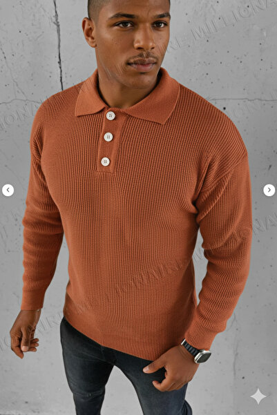 Millionaire Men's Tile Polo Collar Buttoned Collar Winter Knitwear Sweater