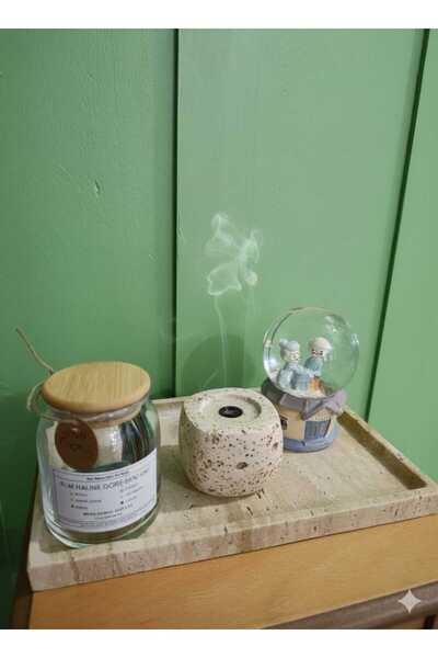 ASSEMBLE MARBLE Dekoratif Traverten Tepsi 2 x 20 x 30