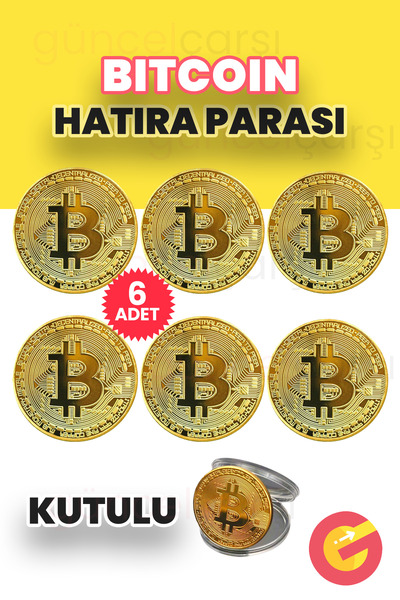 6 Adet Kutulu Bitcoin Obje Koleksiyon, BTC Altın Rengi Sikke, Koleksiyonluk Hediyelik Süs Eşyası