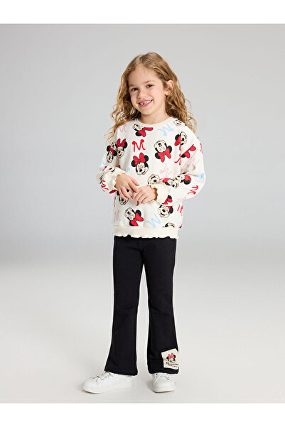 LC Waikiki Giyçık Store Ecru Minnie Mouse Printed Girls' Sweatshirt and Leggings