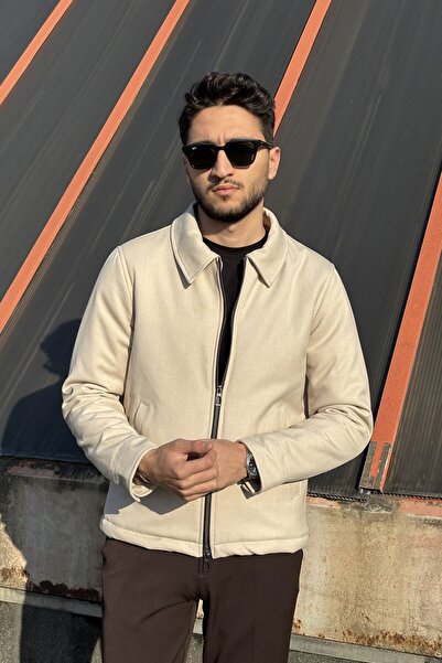 inpool Ανδρικό, slim-fit, γιακά πουκάμισου, μεταλλικό διπλό φερμουάρ, Old Money Culture, ημι-παλτό, μπουφάν 650