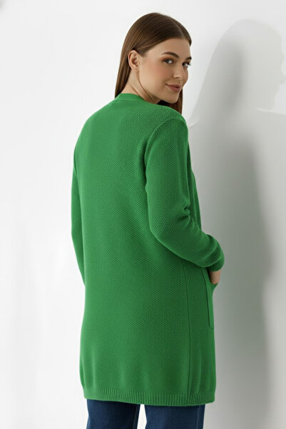 Devinka Women's Vibrant Green Kangaroo Pocket Knit Cardigan