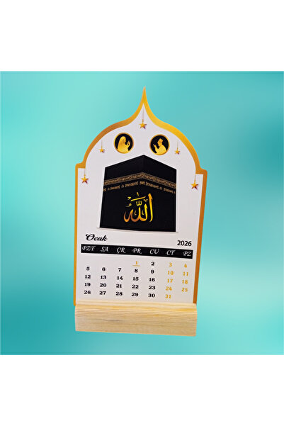 YUNUS COPY 2026 Kabe-i Muazzama Cami Takvimi Ahşap Ayaklı Kabe-i Muazzama Cam...