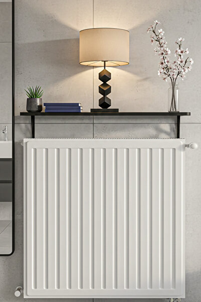 Retodesign 100 cm. Montajsız Siyah Petek Üstü Metal Raf, Kalorifer Peteği Raf Dresuar Uçan Raf 30100