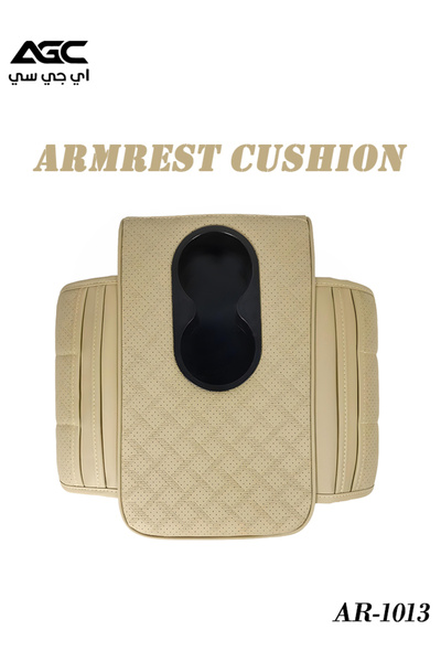 AGC Car Armrest Cushion with Cup Holder PU Leather Beige Universal Model AR-1013