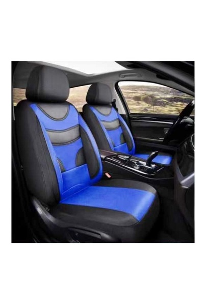 Lumi LUXURY Universal Car Covers 11 Fractional Pieces Black with Blue Compatible Front and Rear Seats