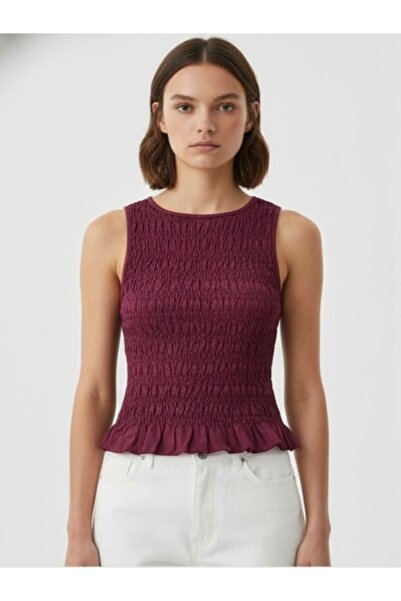 Brood A+ Quality Zero Sleeve Crew Neck Flounce Stretch Fabric Blouse-Top