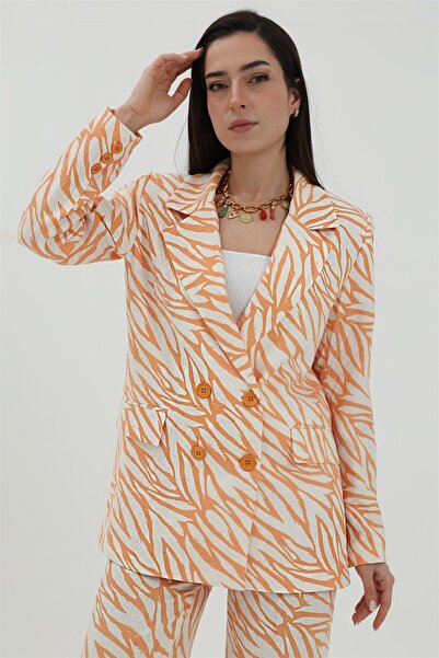 VELİZADE Жіночий помаранчевий блейзер із зебровим малюнком, з підкладкою, з п...