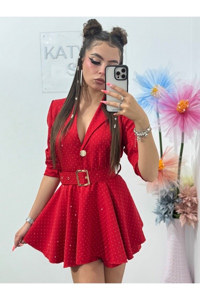 Melania full jumpsuit with red stone embellishments