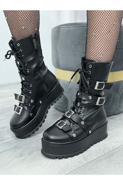 KATYDEA STORE ALEXA Boots with Buckles and Studs
