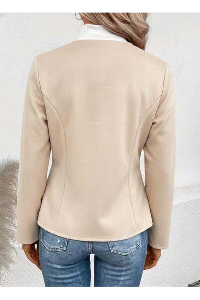 Aymood Women's Long Sleeve Round Neck Front Zipper Suede Jacket