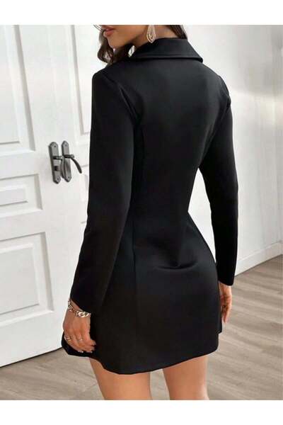 Aymood Women's Long Sleeve Collared Zippered Button Detailed Short Scuba Jacket