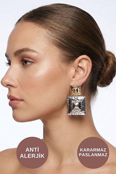 KAYOUBI Kadın Antialerjik Kararmaz Suya Dayanıklı Sallantılı Büyük Gold Silve...