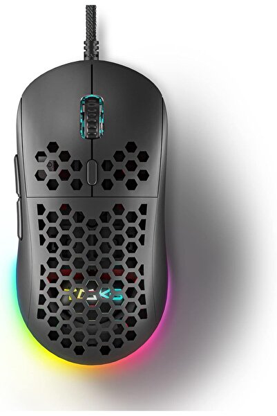 Dierya M1SE Wired Gaming Mouse, Honeycomb Shell, 12800 DPI, 6 Programmable Buttons, RGB - Black