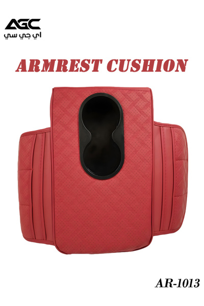 AGC Car Armrest Cushion with Cup Holder PU Leather Maroon Universal Model AR-1013