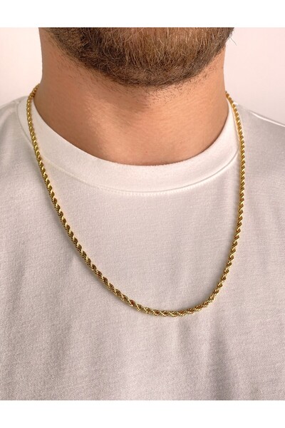 Furtek Aksesuar Unisex Steel Knitted Mesh Chain Steel Necklace Gold Plated 3mm 60 cm