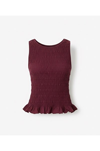 Brood A+ Quality Zero Sleeve Crew Neck Flounce Stretch Fabric Blouse-Top