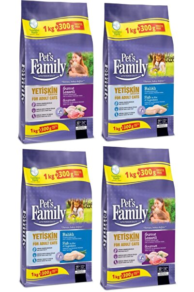 Pets Family 1300 Gr Kedi Maması 4’lü Ekonomik Paket ( Balık – Gurme)