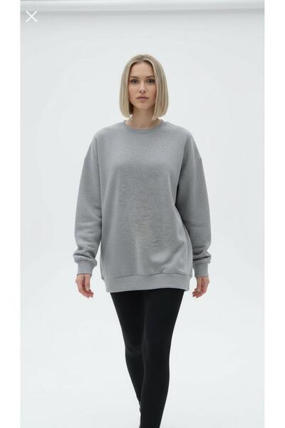 Lina&Noor Oversized Wide Fit Crew Neck Plain Basic Sweatshirt Gray