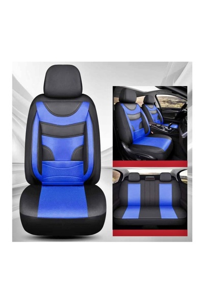 Lumi LUXURY Universal Car Covers 11 Fractional Pieces Black with Blue Compatible Front and Rear Seats