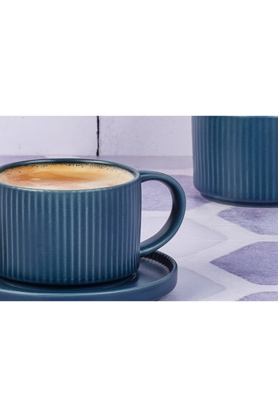 BJORN Set of 4 Espresso coffee cups with saucer, SCANDI Navy, ceramic, 150ml, navy blue