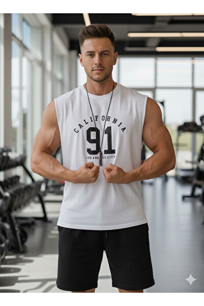 FAVORİST Men's Zero Sleeve California 91 Ba Printed -Shirt