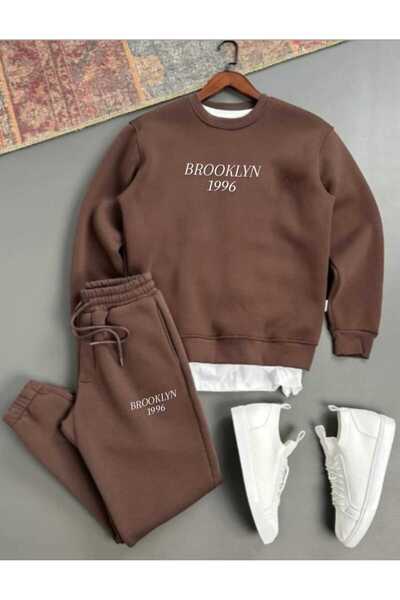 woonkey Brooklyn 1996 Streetwear Oversized Set – Black Sweatshirt & Jogger Trend 2-Pack