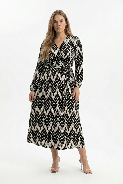 Elisho فستان من قماش بوروميك مزخرف بحزام يربط عند الخصر