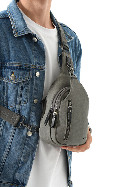 MEGA BAG M 708 Geantă de corp din pânză / Geantă de umăr Gri-Negru