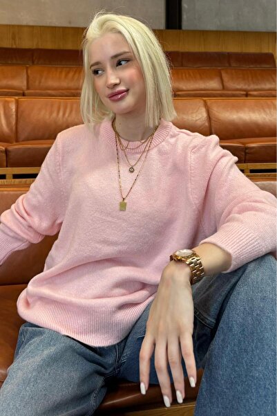 Madmext Pink Crew Neck Women's Knitwear Sweater Mg2494