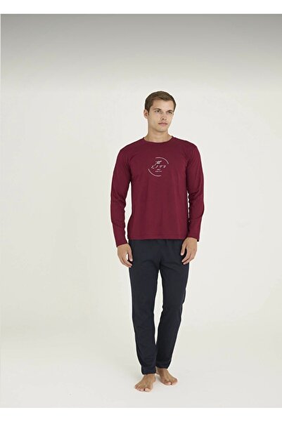 İpek Men's Long Sleeve Crew Neck Modal-Cotton Blend Pajama Set