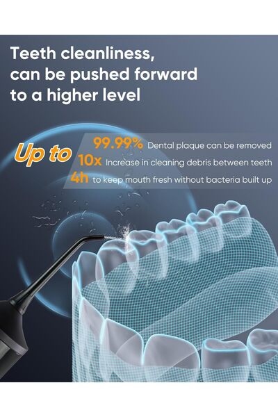 mysmile LP221 UVC Sterilizable Cordless Water Flosser, 335 ml, OLED Display, 4 Modes, 8 Tips (Midnig
