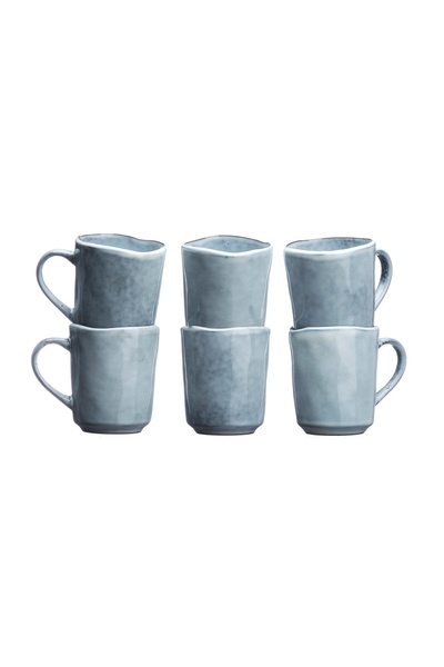 BJORN Set of 6 Coffee Mugs, CLOUD Storm, glazed ceramic, 400ml, blue