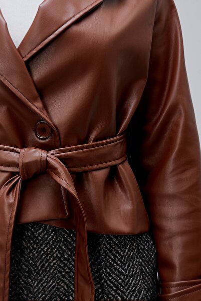 Bolivente Noir Brown Belted Leather Jacket