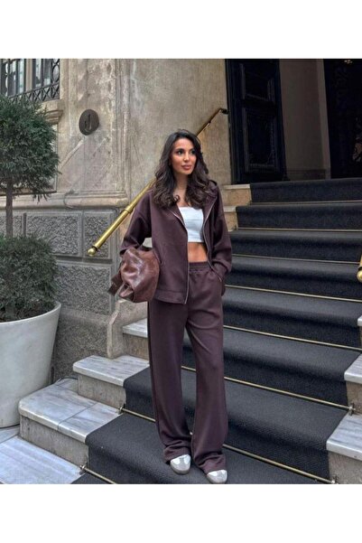 RAPAPA Women's Coffee-Colored Oversized Zippered Tracksuit Set – the New Favorite of Street Fashion 534-