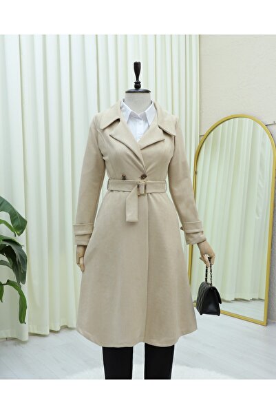 HİJABAYA Суедно палто с колан в талията и джобове