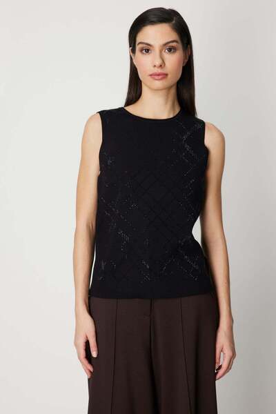 ON Bluză din tricot fără mâneci cu broderie de piatră în față