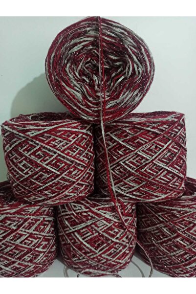 İPEK YÜN İPLİK DÜNYASI Angora Knitting Yarn (Burgundy) Fine Velvet (Grey) Linen Glitter (Silver over Burgundy) Blend 100Gr