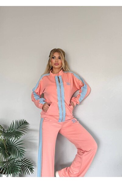 Bella Belluci Stoned Zippered Two-Tone Top and Bottom Set