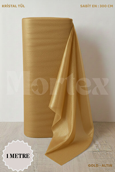 Mortex Gold Altın Kristal Tül Boy 1 MT En Sabit 3 MT Nişan, Kına, Düğün, Bohça, Kapı, Doğum Parti Süslemesi