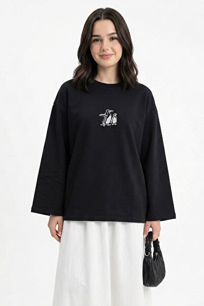 InStyle Penguin Embroidered Oversized Black Sweat