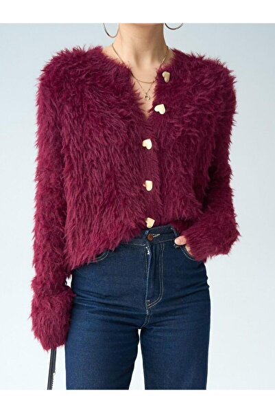 Betül Nayir Bearded Soft Texture Cardigan -Burgundy