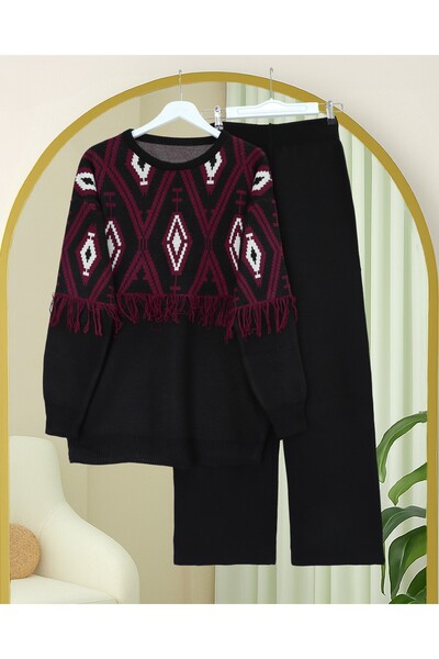 HİJABAYA Πλεκτό σετ με μοτίβο pixel με κρόσσια στο μπροστινό μέρος και τα μαν...