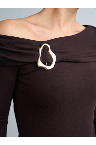 Betül Nayir Asymmetrical Blouse with Accessory Detail - Bitter Brown