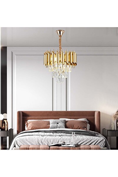 RFAN Candelabru, Model S89001/300, Textură de cristal, Metal, 3 x E27, Auriu