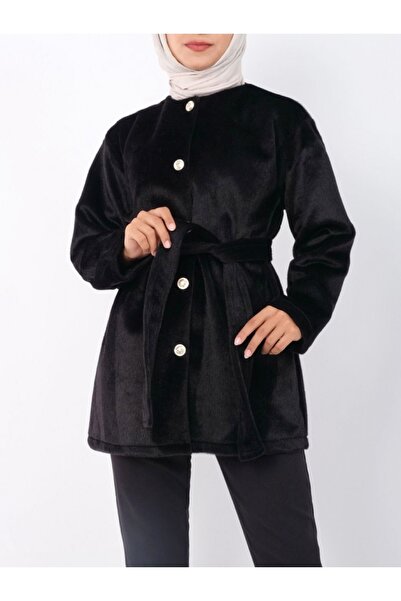 HİJABAYA Γούνινο μπουφάν με κουμπιά και δεμένη μέση