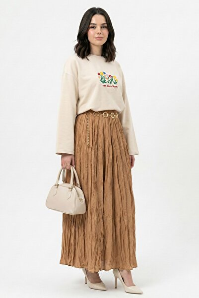 InStyle Oversized Beige Sweatshirt with Floral Pattern Embroidery