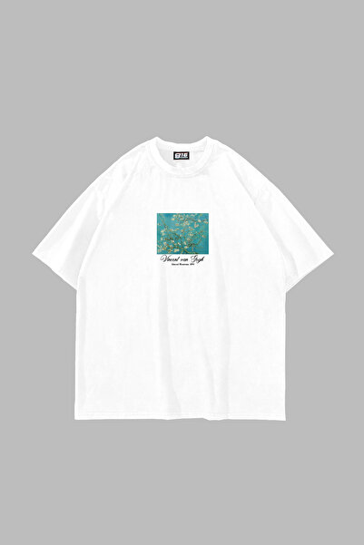 Sekizbiraltı Λουλούδια αμυγδάλου με τύπωμα oversized Unisex Λευκό μπλουζάκι