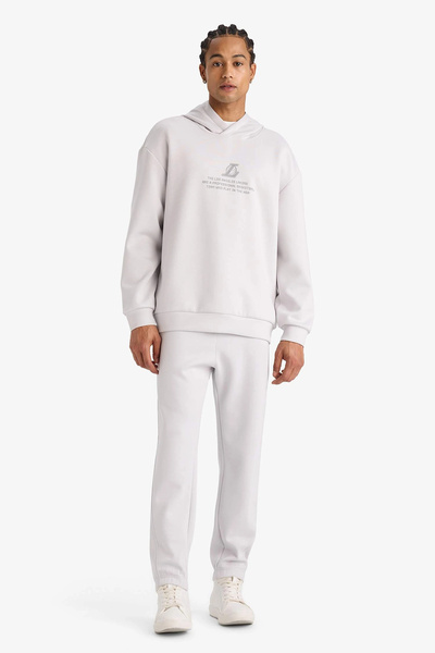 DeFacto F3876Axgr519 Gray Nba Los Angeles Lakers Boxy Fit Hooded Skuba Diver Fabric Back Printed S